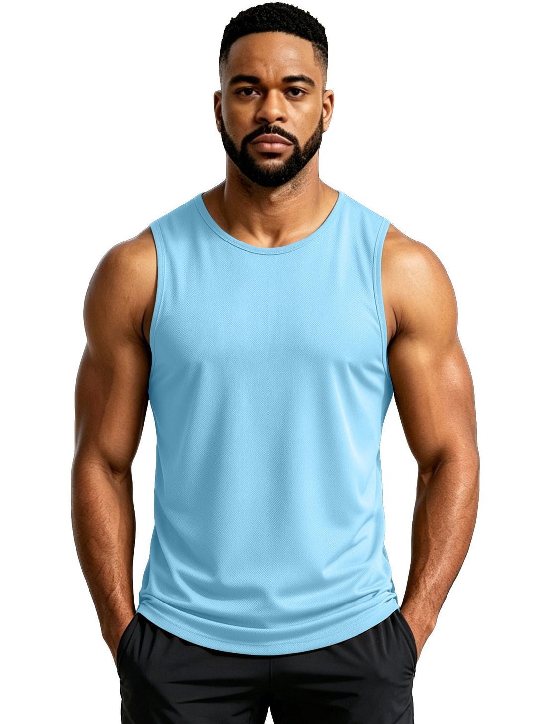 Regular Fit Mesh Knit Sleeveless Tank Top Set of 3 Light Blue 1