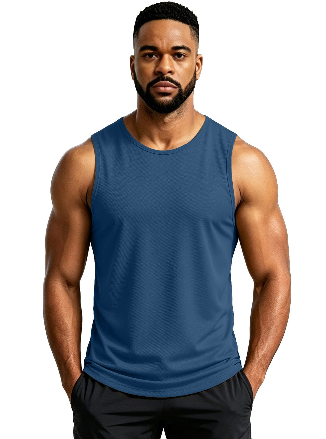 Regular Fit Mesh Knit Sleeveless Tank Top Set of 3 Navy 1