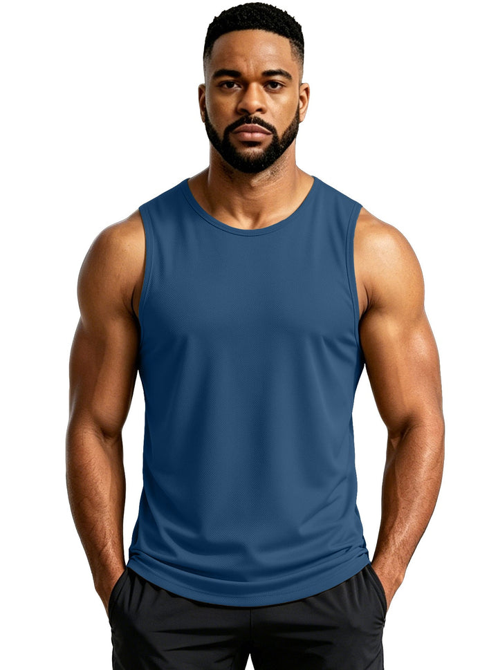 Regular Fit Mesh Knit Sleeveless Tank Top Set of 3 Navy 1