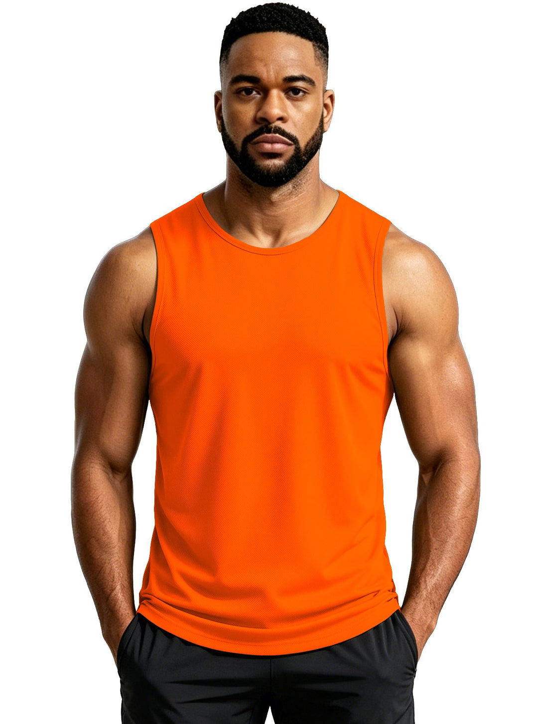 Regular Fit Mesh Knit Sleeveless Tank Top Set of 3 Orange 1
