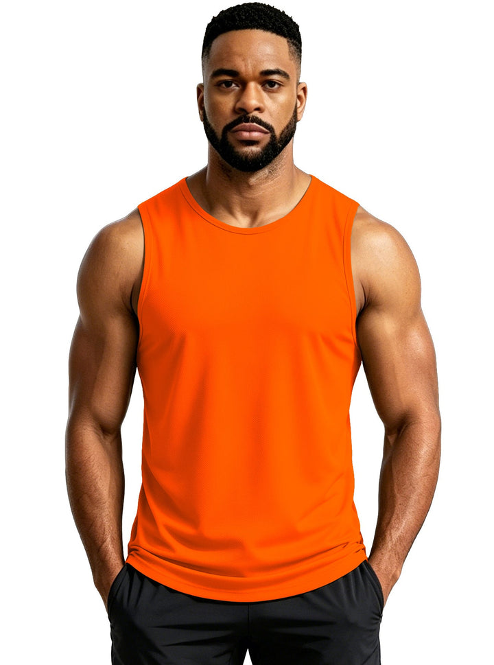 Regular Fit Mesh Knit Sleeveless Tank Top Set of 3 Orange 1