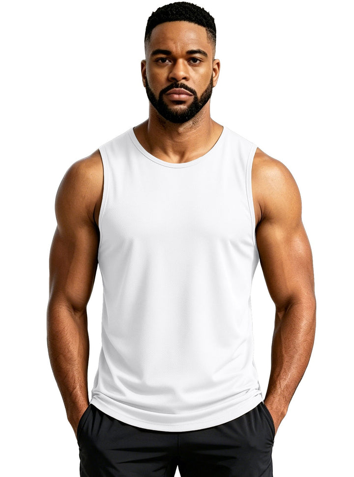 Regular Fit Mesh Knit Sleeveless Tank Top Set of 3 White 1