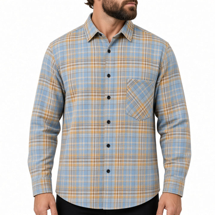 Regular Fit Plaid Long Sleeve Button Up Shirt Beige Plaid 1