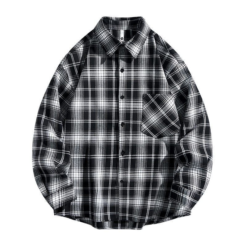 Regular Fit Plaid Long Sleeve Button Up Shirt Black White Plaid 2