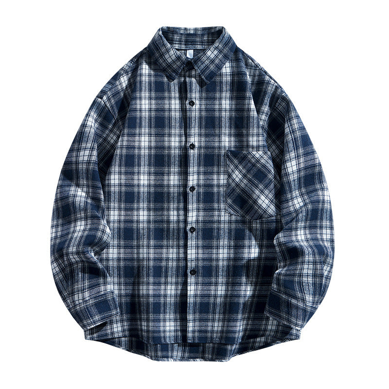 Regular Fit Plaid Long Sleeve Button Up Shirt Navy Plaid 2