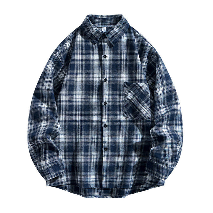 Regular Fit Plaid Long Sleeve Button Up Shirt Navy Plaid 2