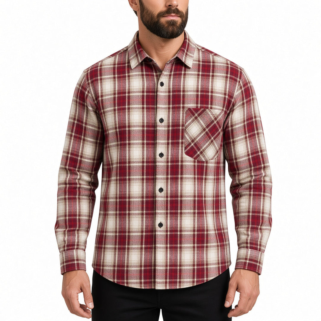 Regular Fit Plaid Long Sleeve Button Up Shirt Red Plaid 1