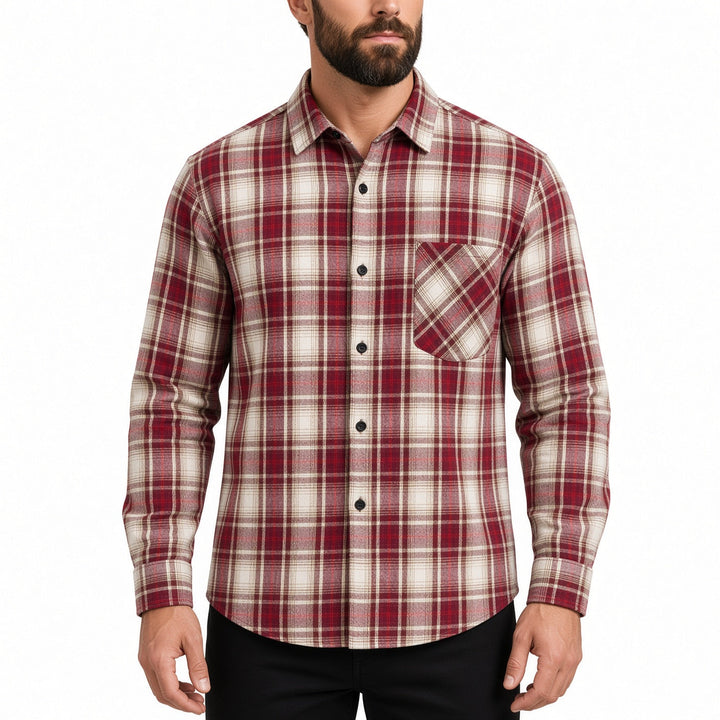 Regular Fit Plaid Long Sleeve Button Up Shirt Red Plaid 1