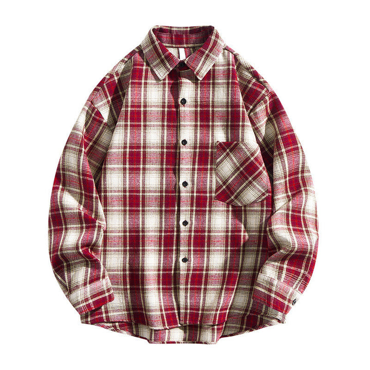 Regular Fit Plaid Long Sleeve Button Up Shirt Red Plaid 2