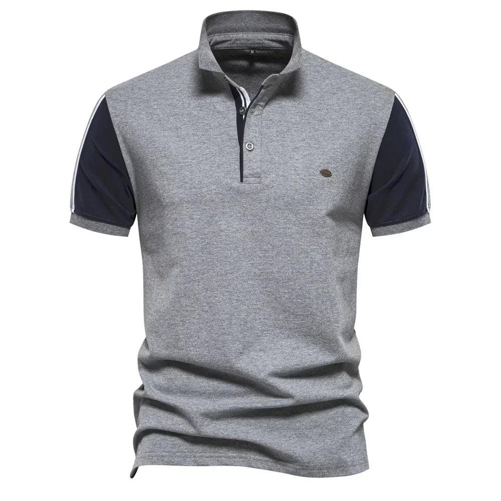 Regular Fit Polo Shirt Contrast Sleeves Short Sleeve Gray 1