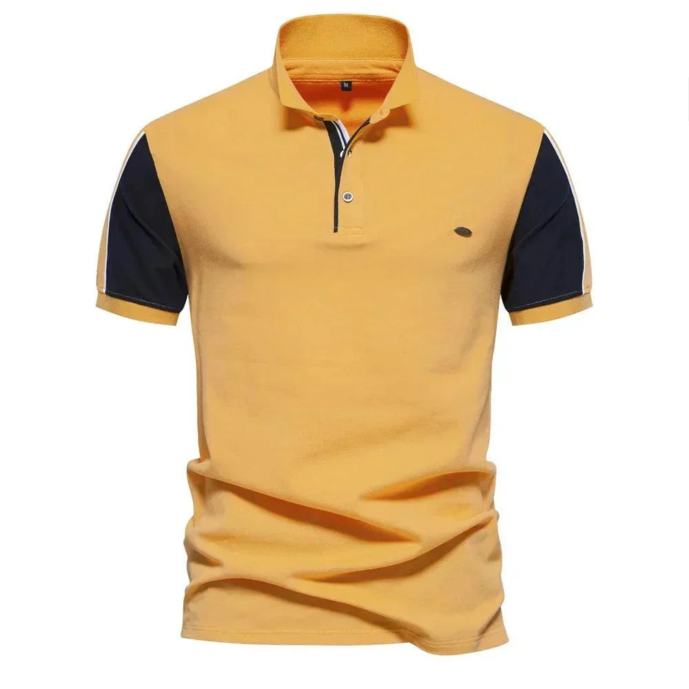 Regular Fit Polo Shirt Contrast Sleeves Short Sleeve Yellow 1