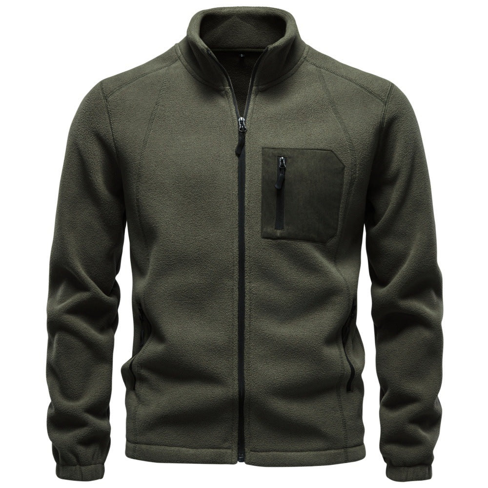 Regular Fit Polyester Fleece Full Zip Jacket Olive Green 1