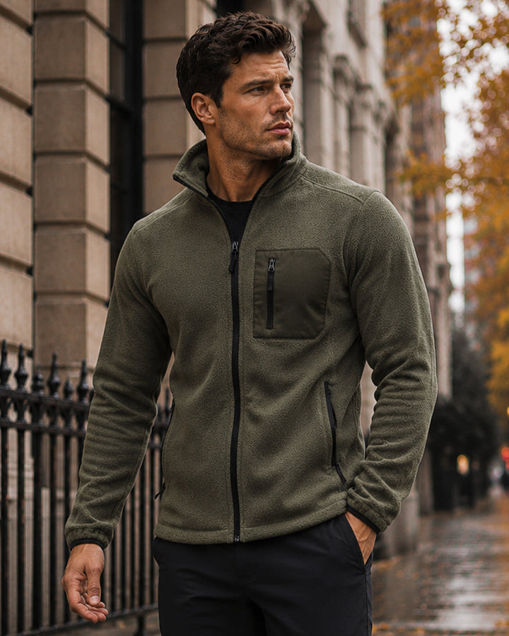 Regular Fit Polyester Fleece Full Zip Jacket Olive Green 2