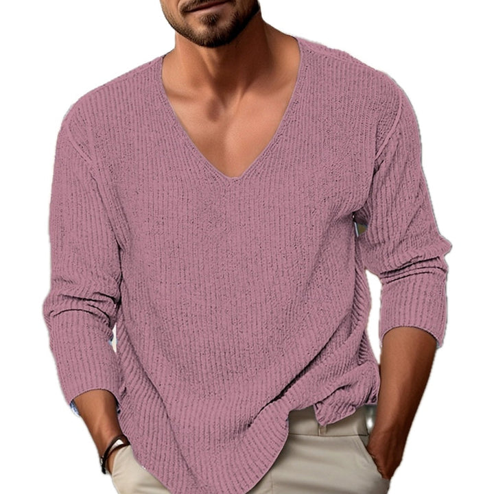 Regular Fit Ribbed V Neck Sweater Long Sleeve Dusty Pink 1