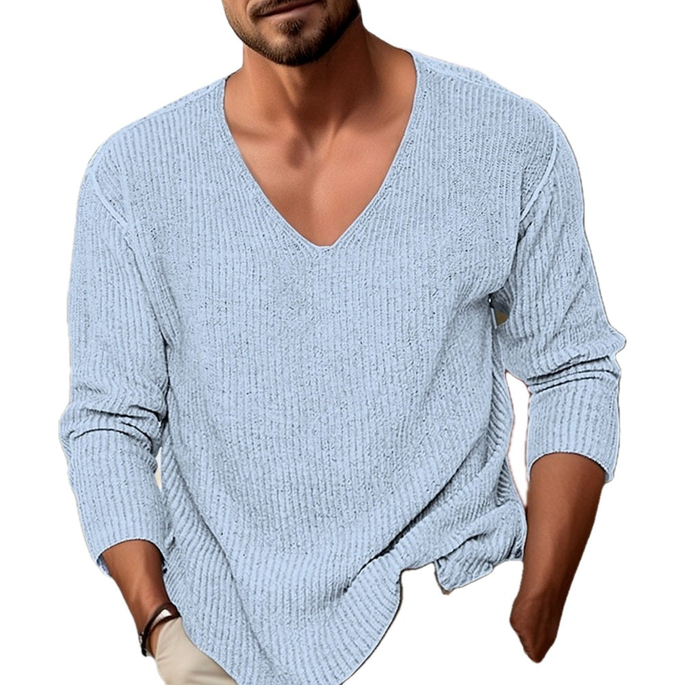 Regular Fit Ribbed V Neck Sweater Long Sleeve on white