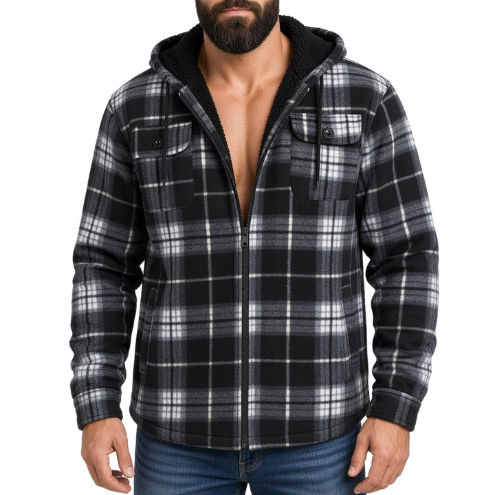 Regular Fit Sherpa Lined Hooded Plaid Shirt Jacket on white