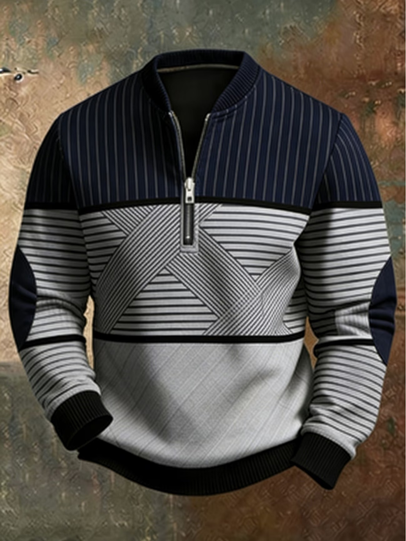 Regular Fit Striped Half Zip Sweater Black 1