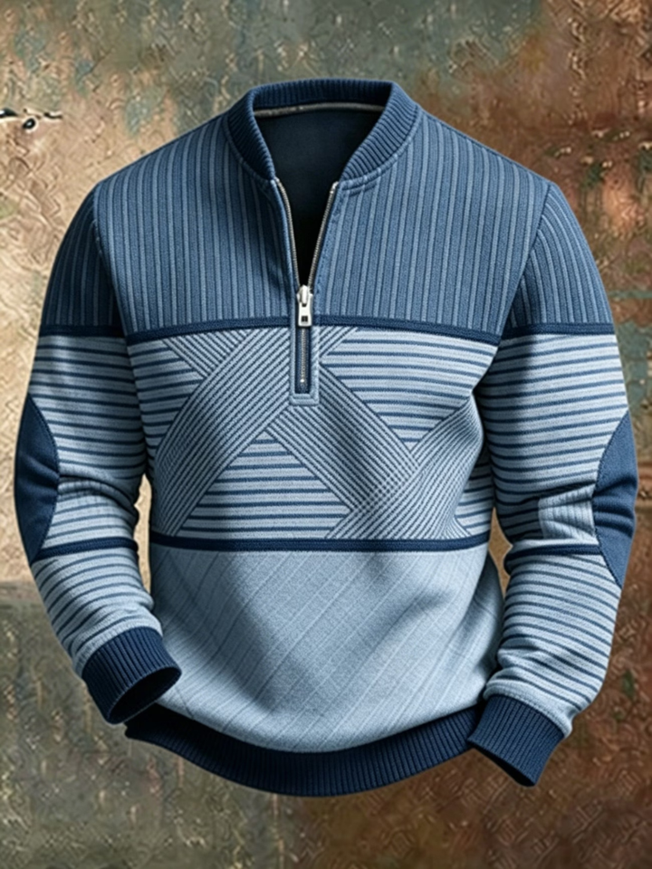Regular Fit Striped Half Zip Sweater Blue 1