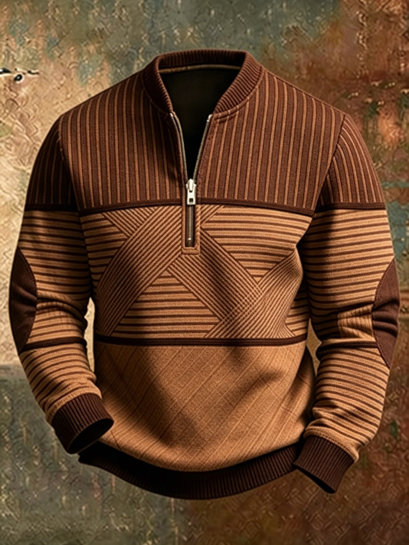 Regular Fit Striped Half Zip Sweater Brown 1