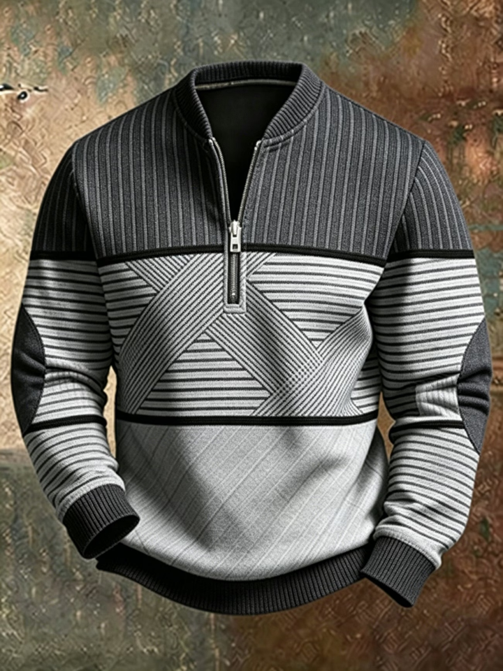 Regular Fit Striped Half Zip Sweater Gray 1