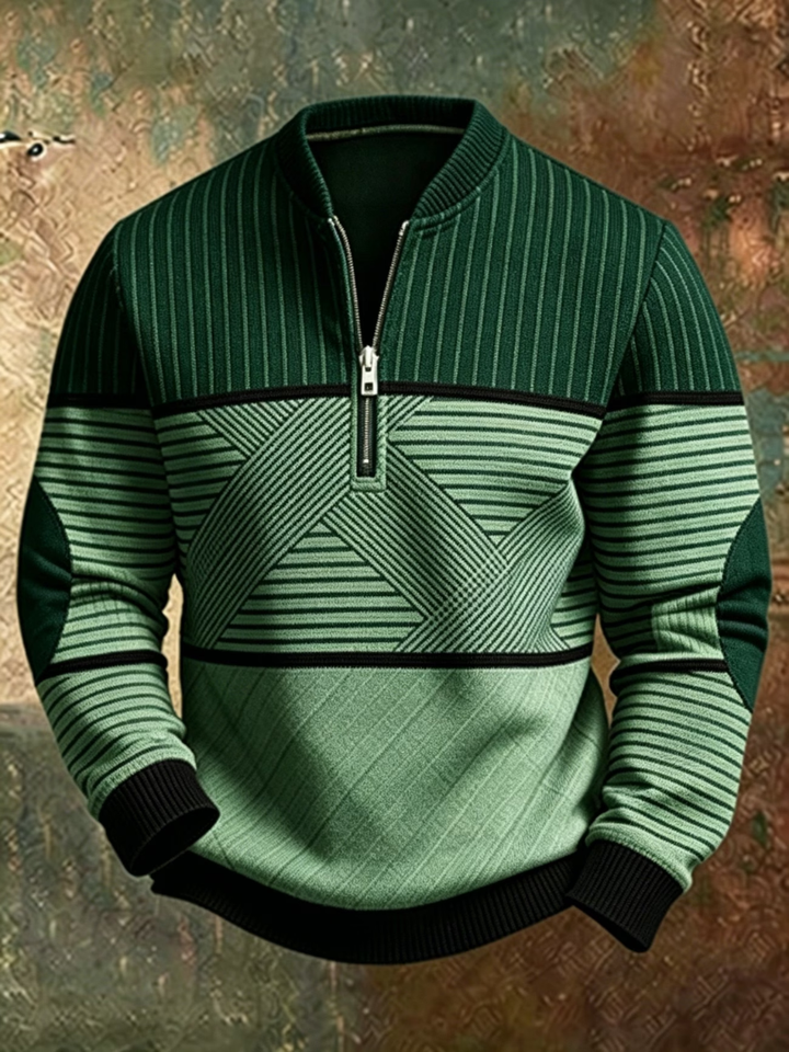 Regular Fit Striped Half Zip Sweater Green 1