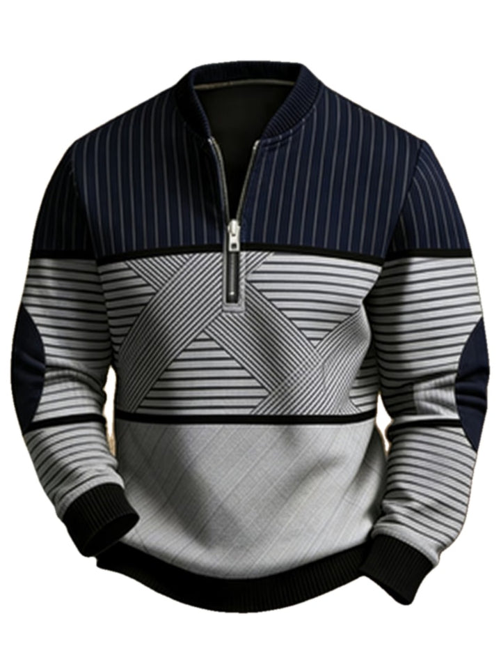 Regular Fit Striped Half Zip Sweater on white