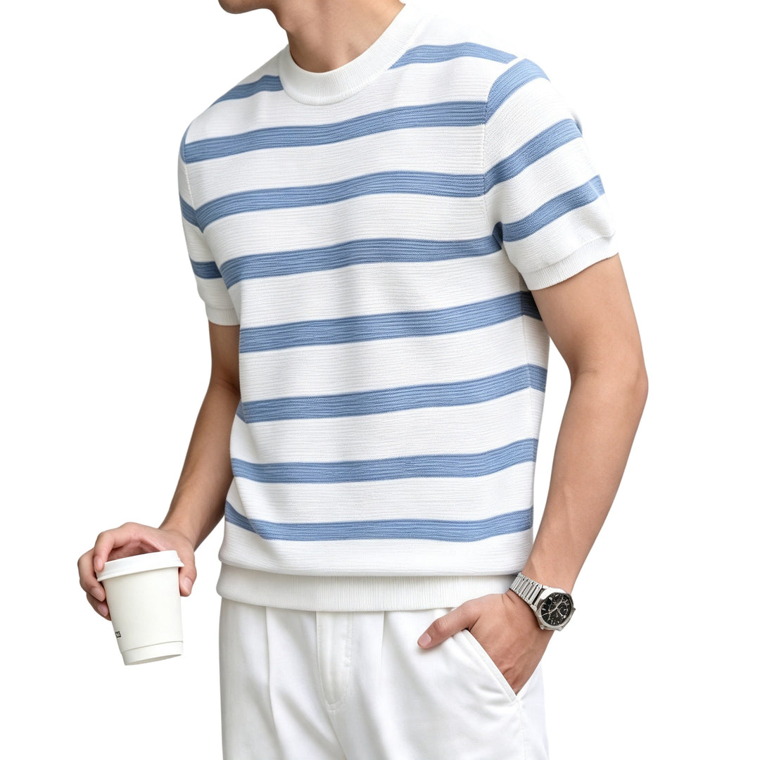 Regular Fit Striped Knit Crew Neck Tee Short Sleeve on white