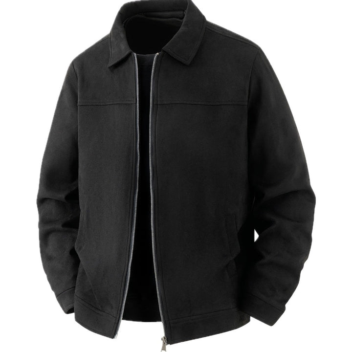 Regular Fit Suede Look Collared Zip Jacket Black 1
