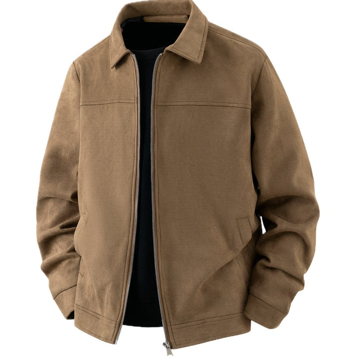 Regular Fit Suede Look Collared Zip Jacket Camel 1