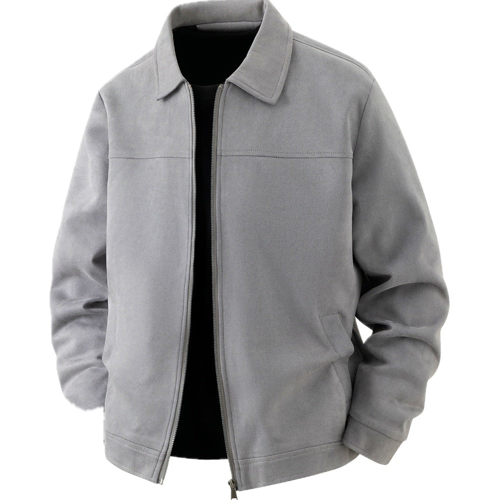 Regular Fit Suede Look Collared Zip Jacket Gray 1