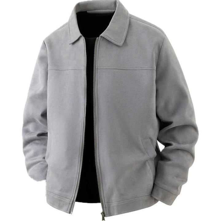 Regular Fit Suede Look Collared Zip Jacket Gray 1
