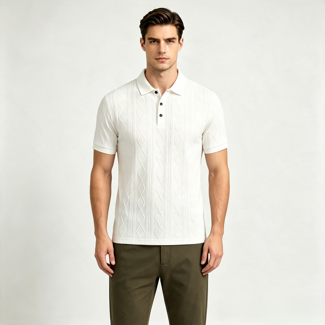 Regular Fit Textured Knit Polo Shirt Short Sleeve White 1