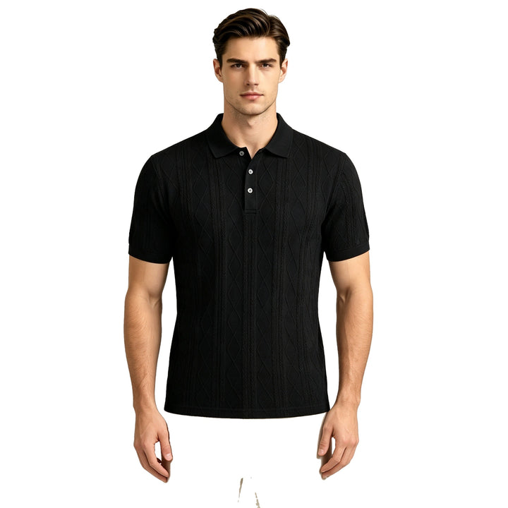 Regular Fit Textured Knit Polo Shirt Short Sleeve on white
