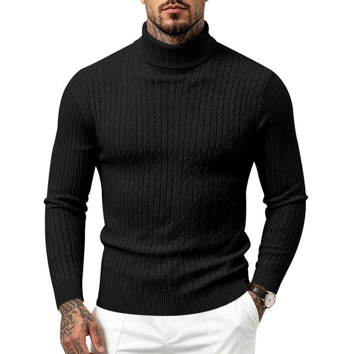 Regular Fit Textured Knit Turtleneck Sweater Set of 2 Black 1
