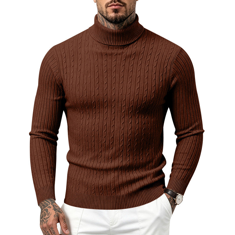 Regular Fit Textured Knit Turtleneck Sweater Set of 2 Brown 1