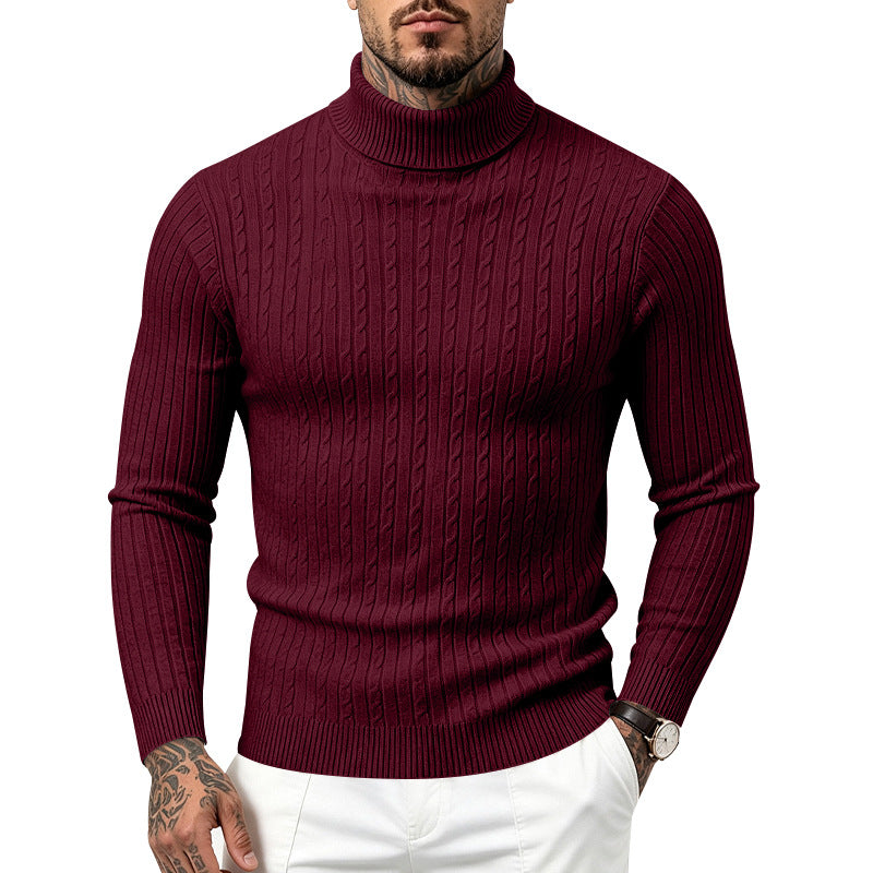 Regular Fit Textured Knit Turtleneck Sweater Set of 2 Burgundy 1