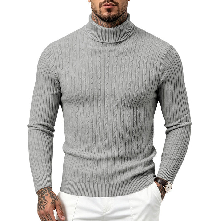Regular Fit Textured Knit Turtleneck Sweater Set of 2 Light Gray 1