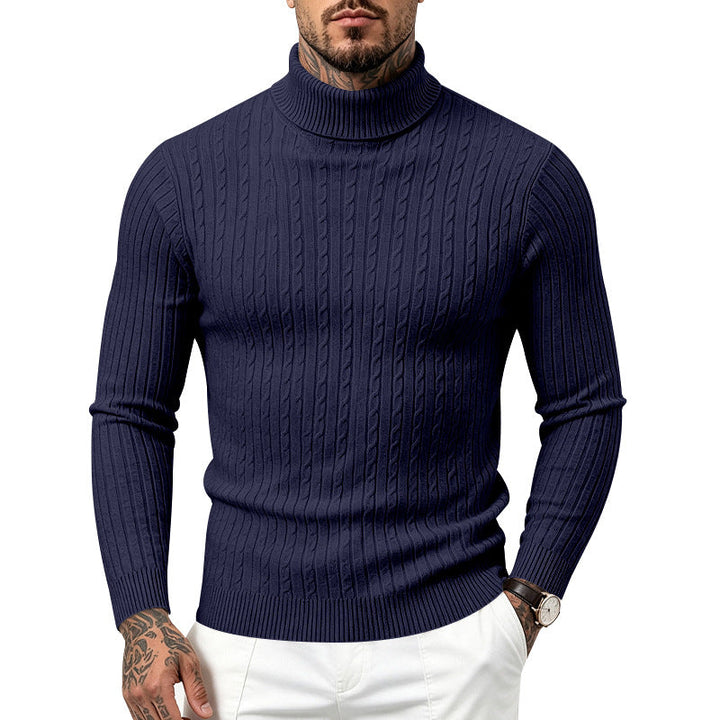 Regular Fit Textured Knit Turtleneck Sweater Set of 2 Navy 1