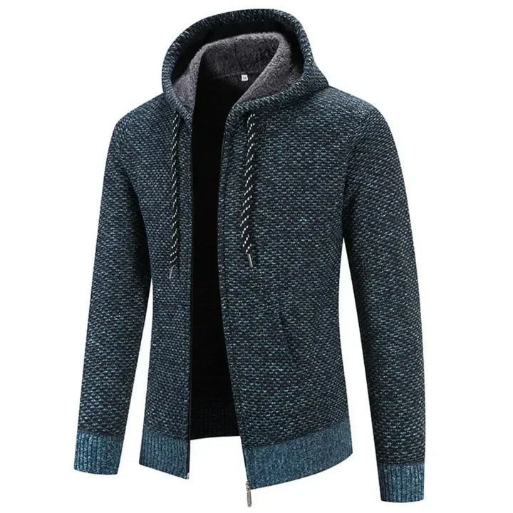 Regular Fit Textured Knit Zip Up Hoodie Blue 1