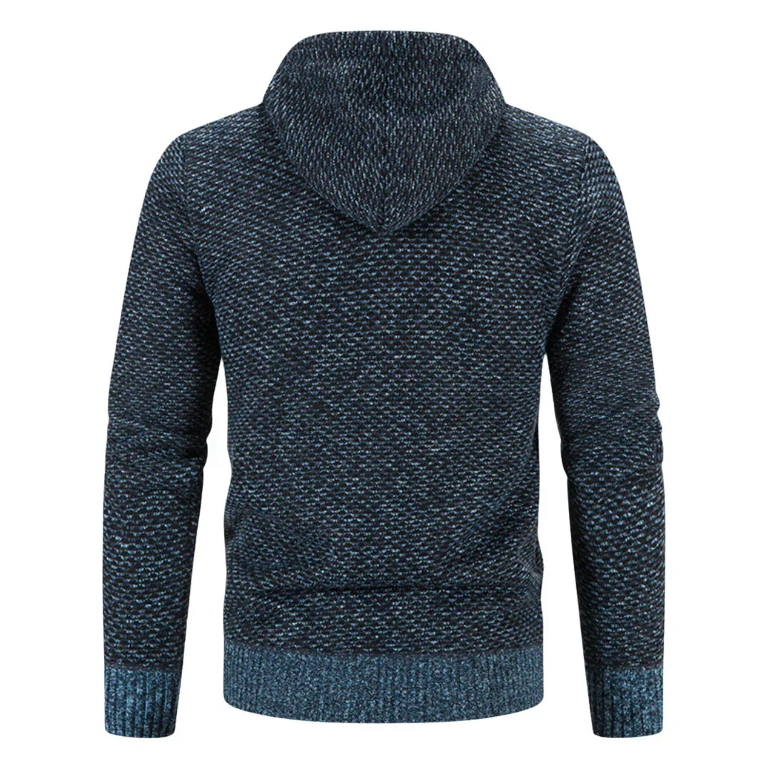 Regular Fit Textured Knit Zip Up Hoodie Blue 2