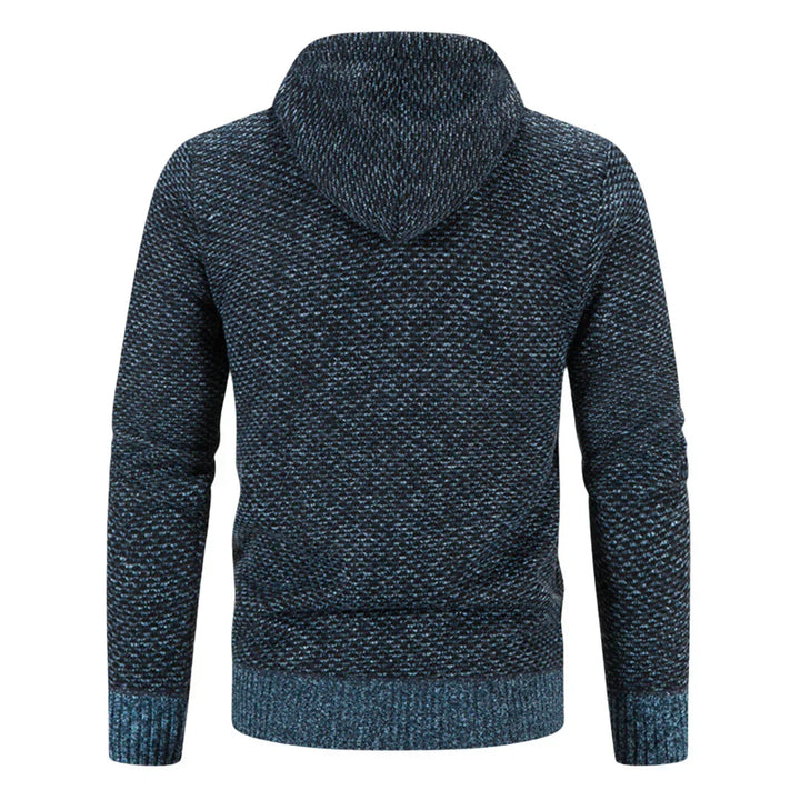 Regular Fit Textured Knit Zip Up Hoodie Blue 2