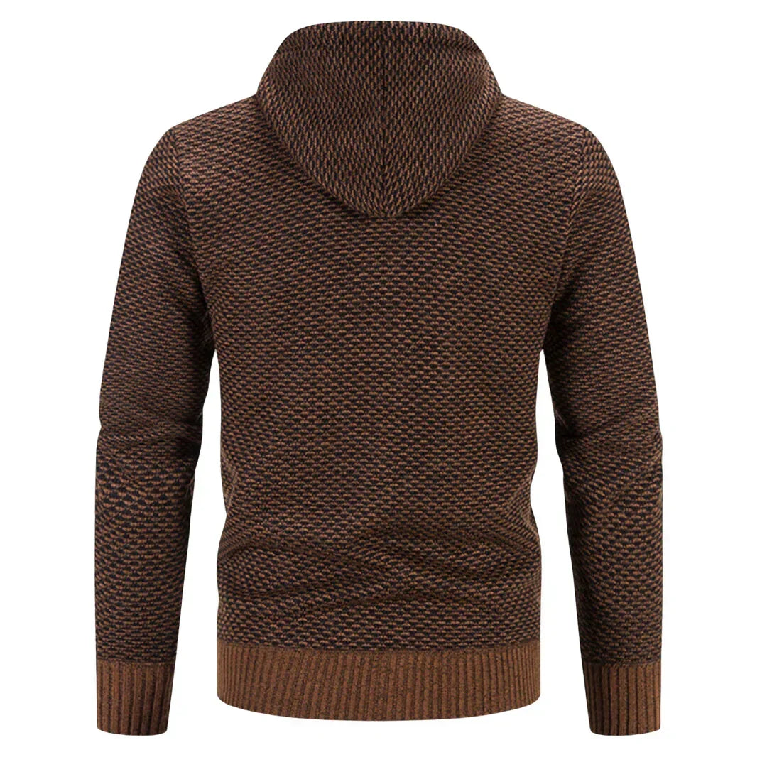 Regular Fit Textured Knit Zip Up Hoodie Brown 2