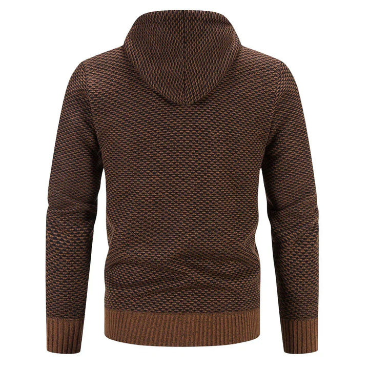 Regular Fit Textured Knit Zip Up Hoodie Brown 2