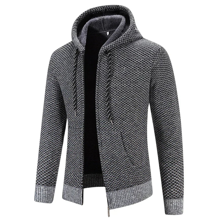 Regular Fit Textured Knit Zip Up Hoodie Gray 1