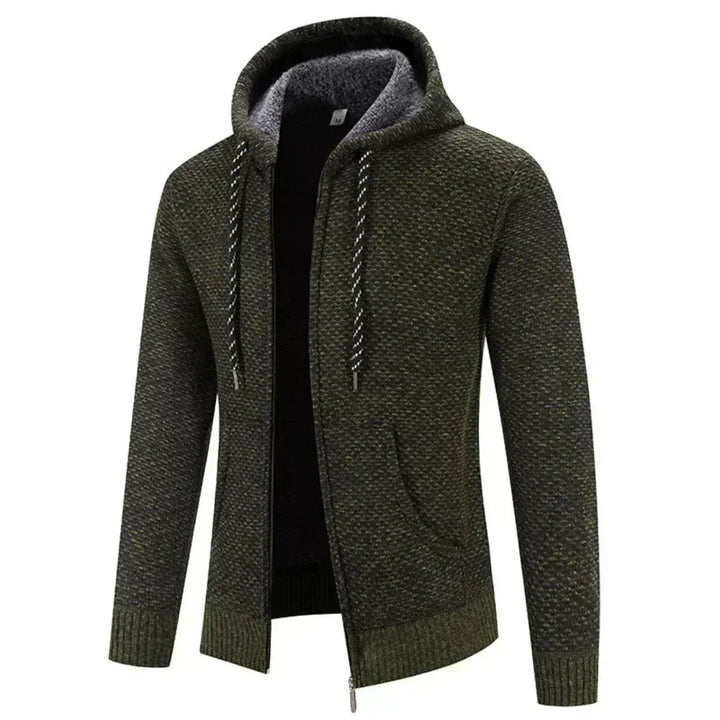 Regular Fit Textured Knit Zip Up Hoodie Olive Green 1