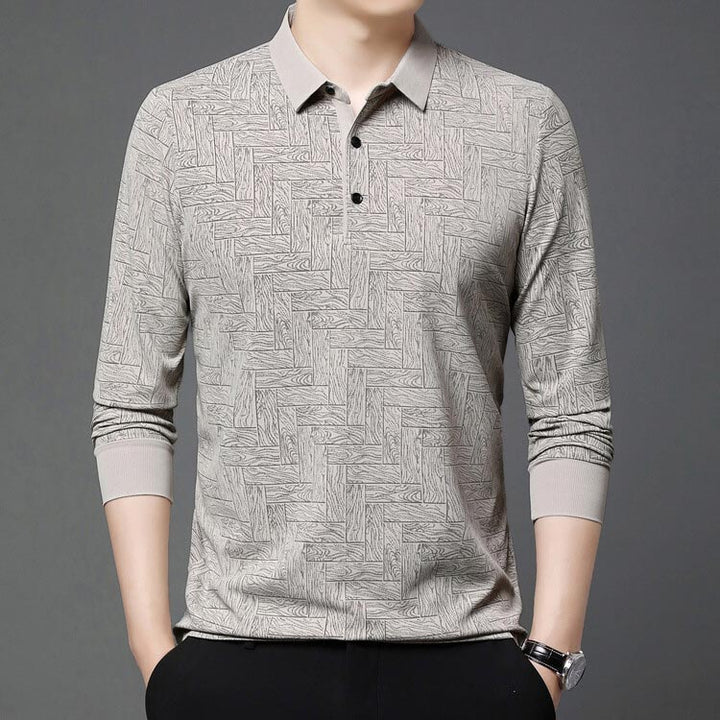 Regular Fit Textured Lapel Collar Long Sleeve Polo Set of 3 Beige 1
