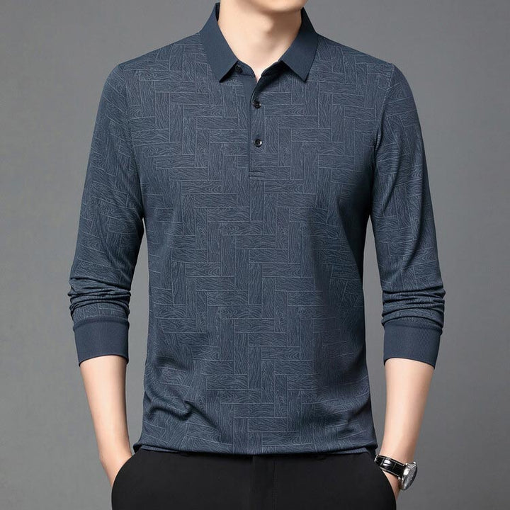 Regular Fit Textured Lapel Collar Long Sleeve Polo Set of 3 Navy 1