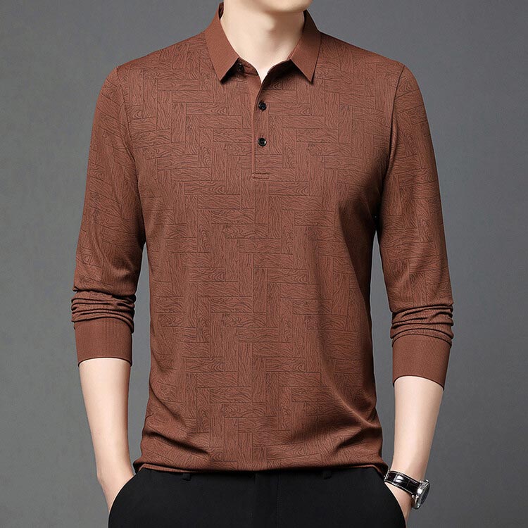 Regular Fit Textured Lapel Collar Long Sleeve Polo Set of 3 Rust 1