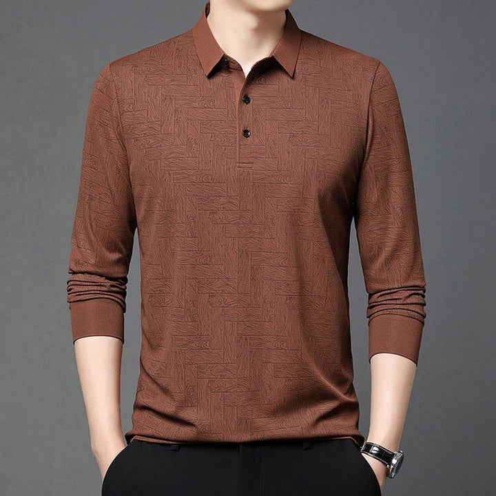 Regular Fit Textured Lapel Collar Long Sleeve Polo Set of 3 Rust 1