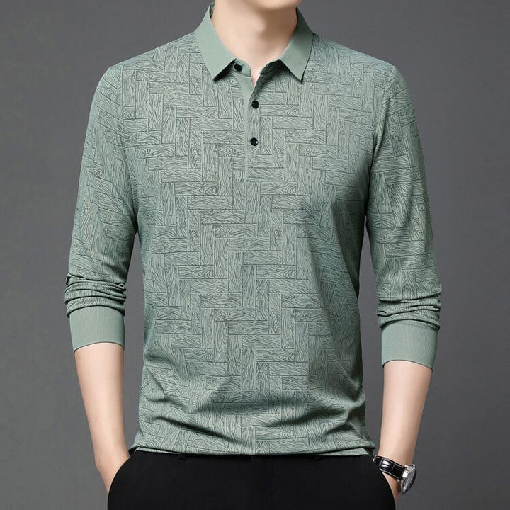Regular Fit Textured Lapel Collar Long Sleeve Polo Set of 3 Sage Green 1